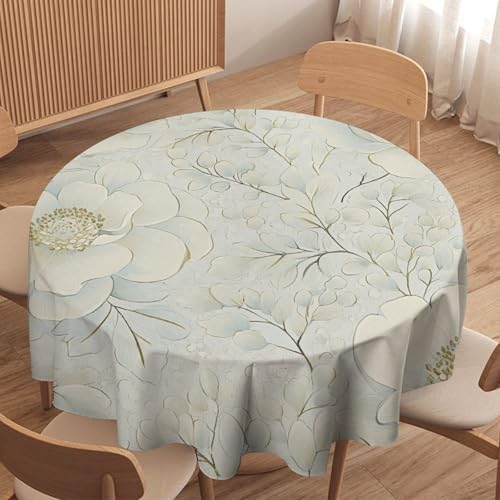 Round Tablecloth Minimalist Flower Petal, Washable Beige Leaf Garden