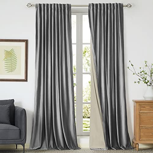 Gray Blackout Velvet Curtains 120 inch for Living Room,Full Blackout