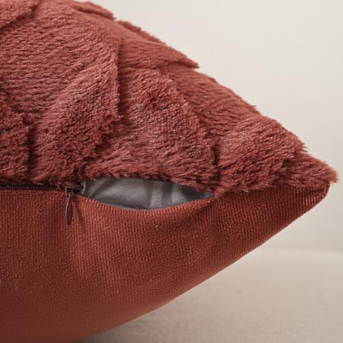 Volcanics Pack of 2 Faux Wool Rust Red Throw Pillow Covers 18x18 Inch
