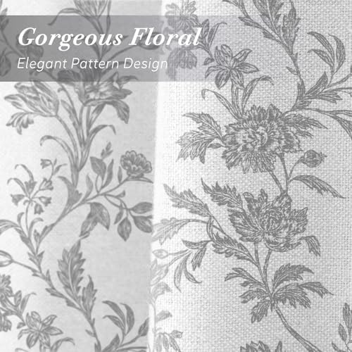 Grey Floral Shower Curtain,Vintage Cotton Cottagecore Gray Shower