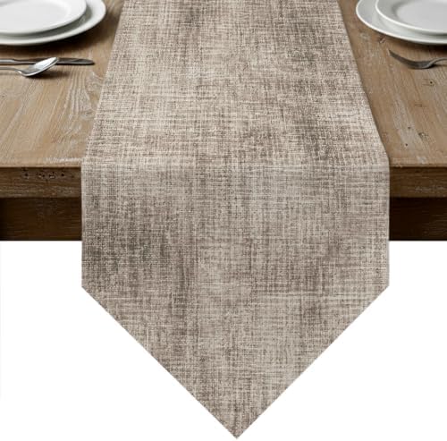 Vintage Beige Linen Texture Table Runner 108 inches Long Minimalist