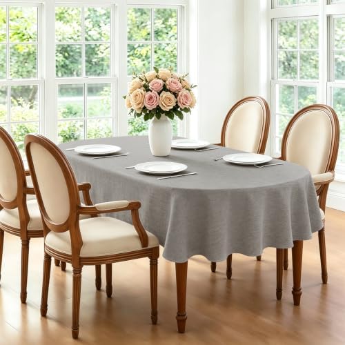 Wolkemer Oval Tablecloth 60 x 120 Inches Faux Linen Water Resistant