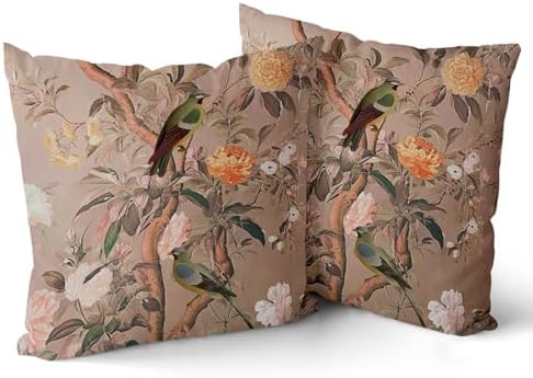Vintage Floral Pillow Covers 18x18 Inch Red and Brown Floral