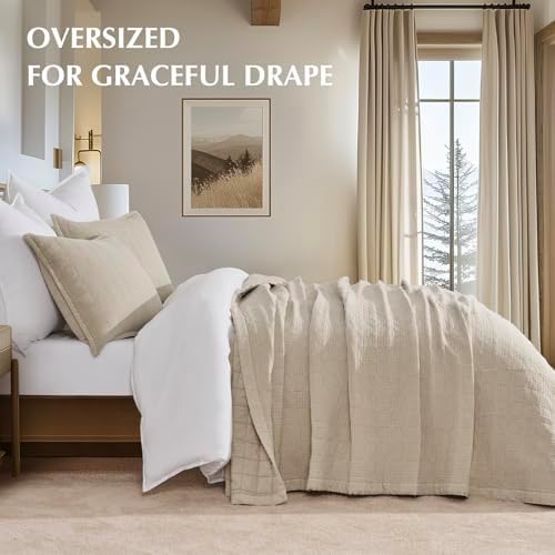 EVERGRACEHOME Stonewashed Cotton Quilt Set, King Size, Flax Beige