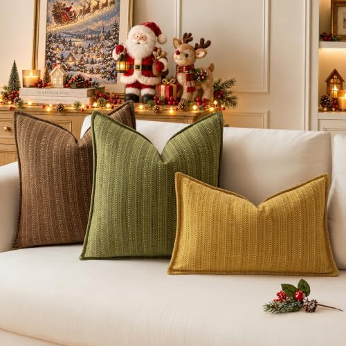 a moment Olive Green Designer Textured Throw Pillow Covers 22x22 Set