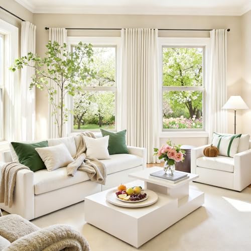 Lazzzy Ivory Velvet Extra Long Curtains 120 Inch Length Drapes for