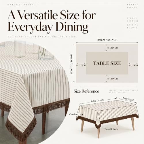 Beige Linen Rectangular Tablecloth, 70x52 Inch, Farmhouse Style