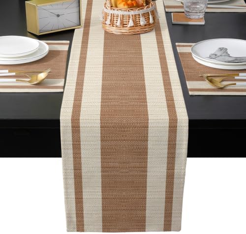 Classic Stripe Table Runner and Placemats Set of 4 Modern Brown Fabric