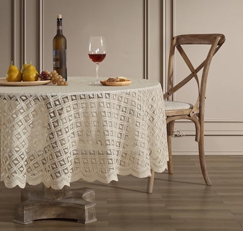 HLC.ME Sedona Lace Tablecloth, Round, 70 Inch Round, Linen Taupe