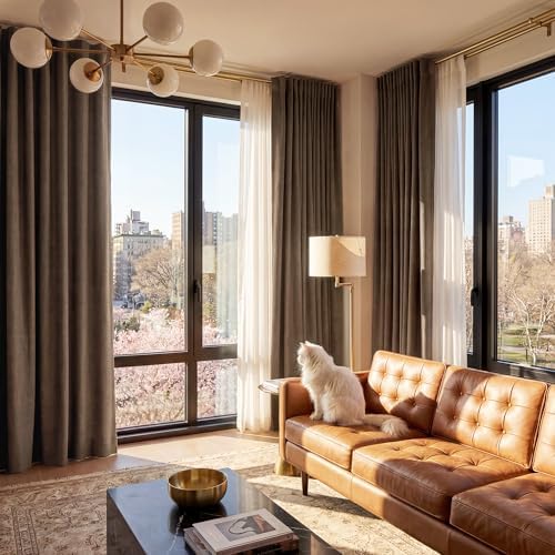 RYB HOME Brown 100% Blackout Curtains 96 Inch Long for Living Dining