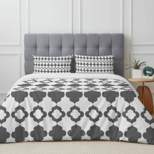 Bohemian Gray Geometric Motif Full Duvet Cover Set - 4 Pcs Comforter