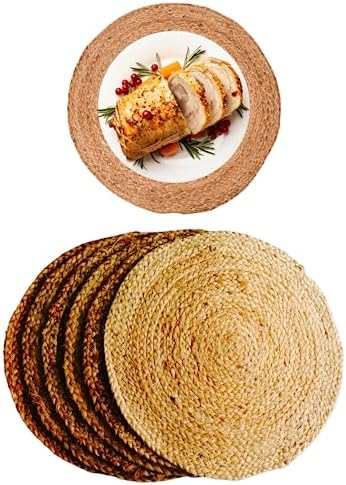 COTSILER Natural Jute Hand Woven Placemats Round Shape Set of 6