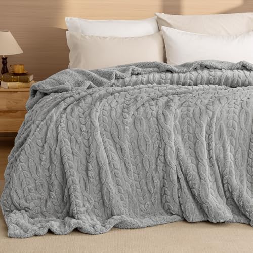 PHF Fluffy Sherpa Blanket, Grey, 60"x80" Twin Size