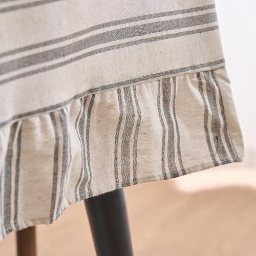 vctops Farmhouse Grey Stripe Ruffle Table Cloth, Boho Cotton Linen