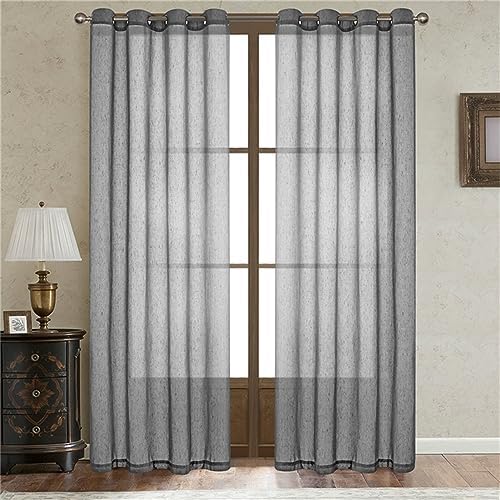 Solid Color Sheer Window Curtains 2 Panels Window Voile Panels Semi