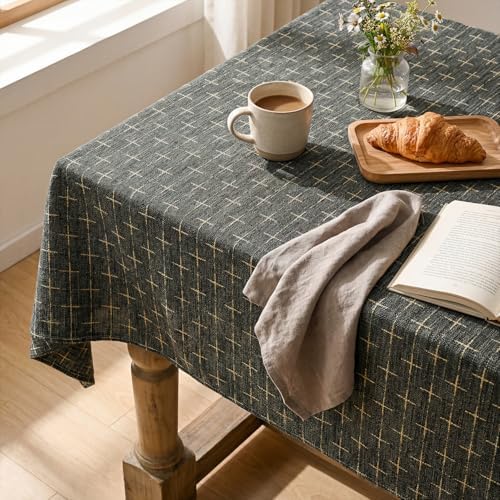 Horaldaily Taupe Cross-Star Table Cloth, 60×84 Inch, Rectangular