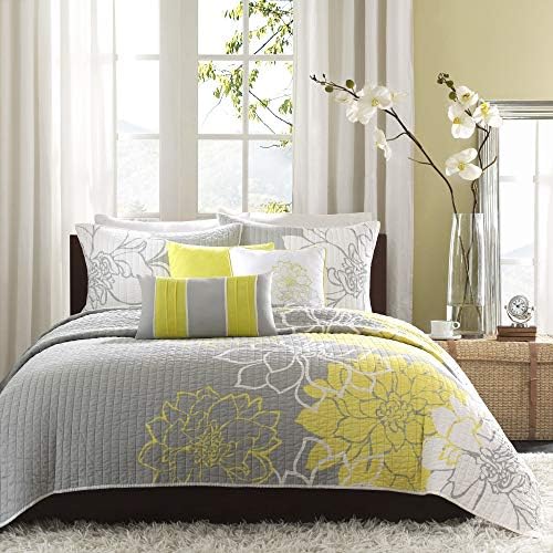 Madison Park Cotton Casual Floral Quilt Set, 6PC Full/Queen Coverlet