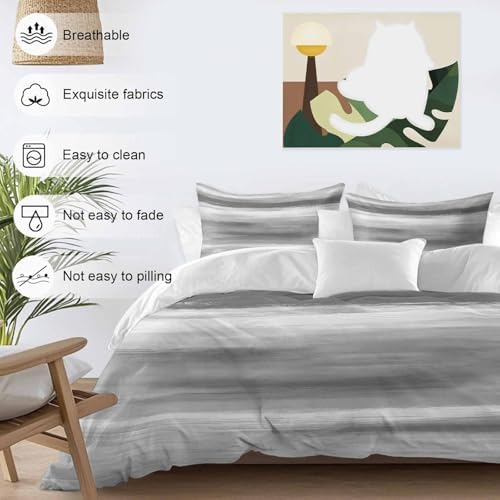 3 Piece Grey Ombre Duvet Cover Set Queen Size, Microfiber