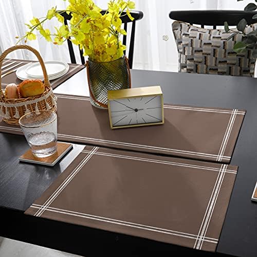 Solid Color Brown 90 Inches Table Runner with 6 Placemats, Table