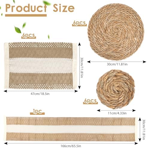 Boho Placemats Set of 6,Table Runner with Matching Round Woven