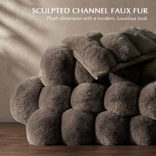 EverGrace Luxury Channel Faux Fur Throw Blanket, Dark Taupe, 50"x70"