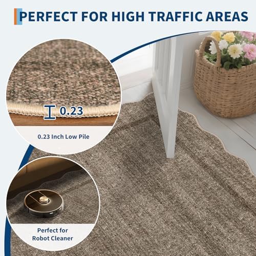 GarveeHome Scalloped Round Rugs 6Ft Washable Area Rug for Playroom