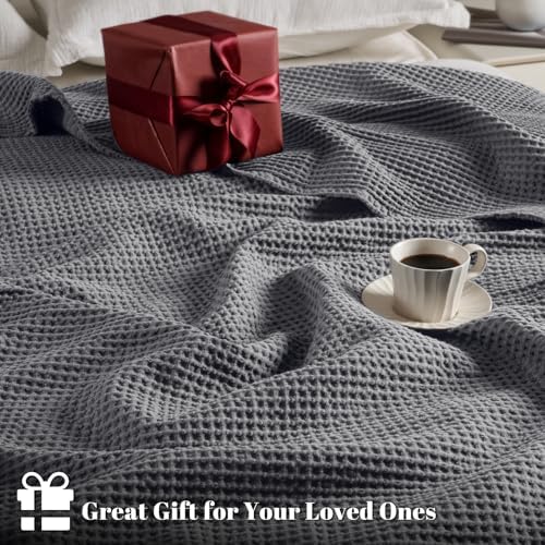 PHF 100% Cotton Waffle Blanket Lightweight Breathable, King Size