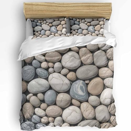 Duvet Cover Set Queen, Abstract Natural Grey Cobblestone 3 Piece