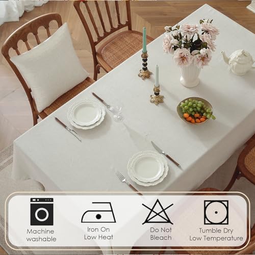 Rectangle Natural Flax Linen Solid Color Tablecloth, Spring Stain