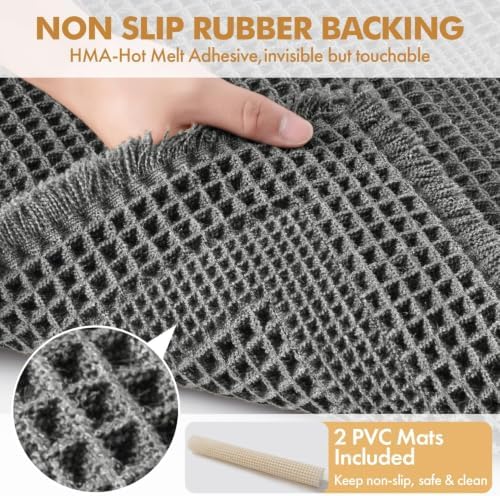 MIULEE Set of 2 Waffle Bathroom Rugs Dark Grey Boho Bath Mat 17x24 in
