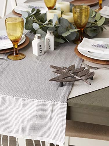 DII Bordered Dobby Woven Table Runner, 15 x 108, Gray, 1 Piece