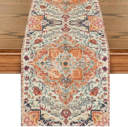 Artoid Mode Boho Bohemia Style Orange Table Runner, Country Rustic