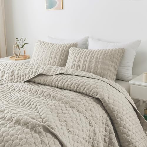 WDCOZY Light Beige Quilt King Size Bedding Set with 2 Pillow Shams