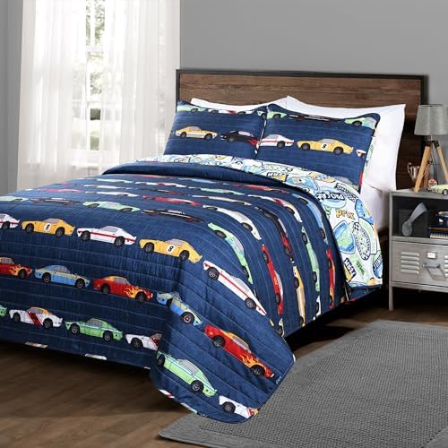 Lush Decor Race Car Kids' 2-Piece Quilt Bed Set, Reversible Bedding