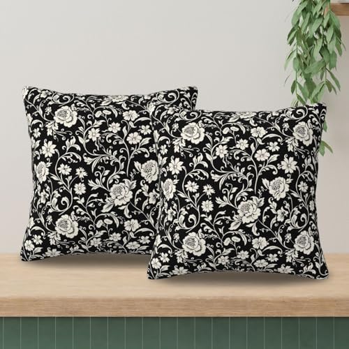 KiuLoam Black Cream Floral Pillow Covers 20x20 Set of 2 Modern Vintage