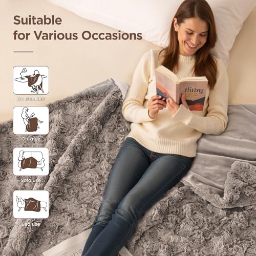 Sophia & William, Brushed Faux Fur Throw Blanket, 60 x 80, Light