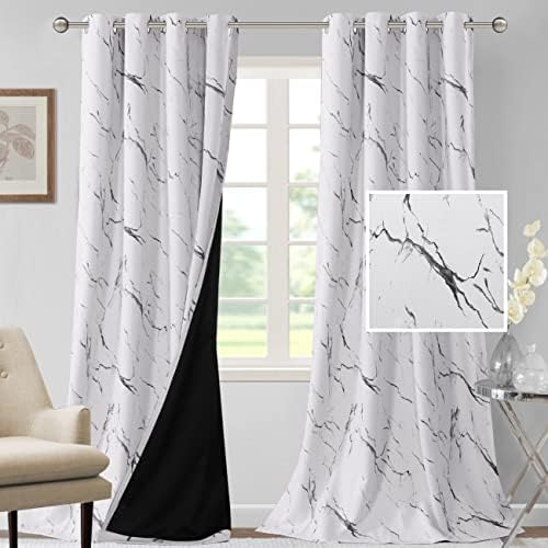 H.VERSAILTEX 100% Blackout Curtains 96 inch Length 2 Panels Set Marble