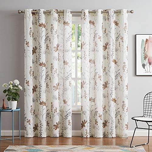 July Joy Printed Sheer Curtains Linen Textured for Living Room Floral