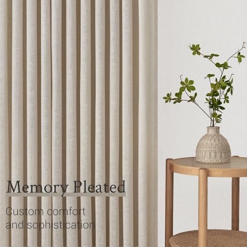 Topfinel Oatmeal Pinch Pleated Linen Curtains 84 Inch Length 1 Panels