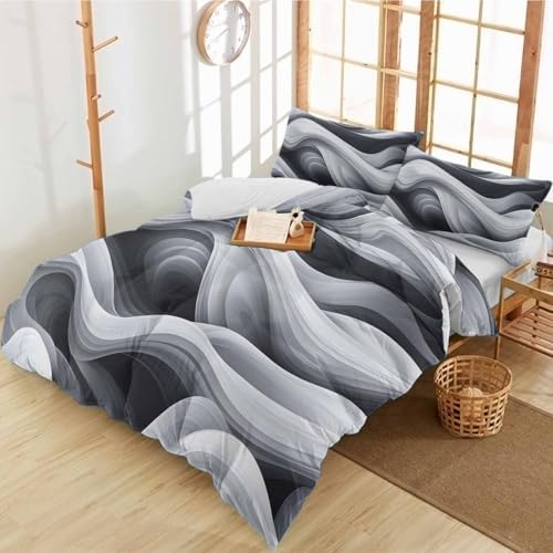 Duvet Cover Set Queen, Abstract Gradient Gray White Water Ripple