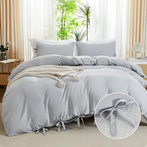 annadaif Light Grey Duvet Cover King Size, 3 Pieces Duvet Cover Set