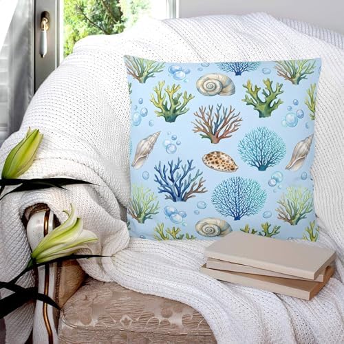 Pillow Covers 20x20 Set of 2, Blue Coral Coastal Throw Pillow Covers