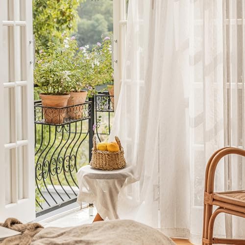 Flax Linen White Sheer Curtains for Living Room Bedroom Natural