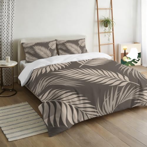 Rustic Palm Leaves Duvet Cover Cal. King Size, Tropical Leaf Botanical