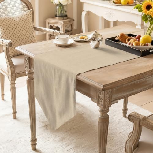 Beige Table Runner 108 inches Long Rustic Farmhouse Minimalist Solid
