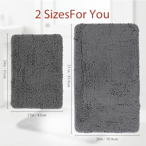 Tinideya 2 Pcs Bathroom Rugs Thick Soft Plush Absorbent Chenille, TPR