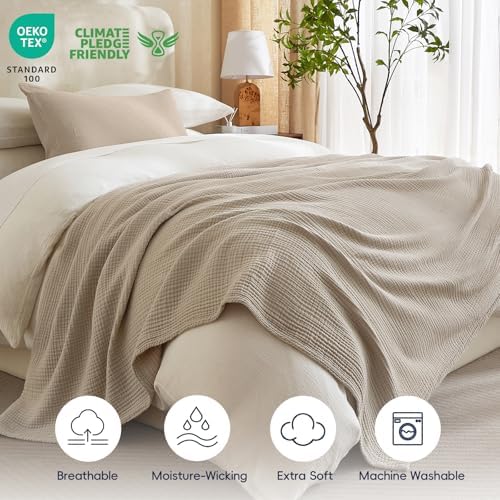 PHF 100% Cotton Muslin Blanket for Adults, King Size 108"X90", Taupe