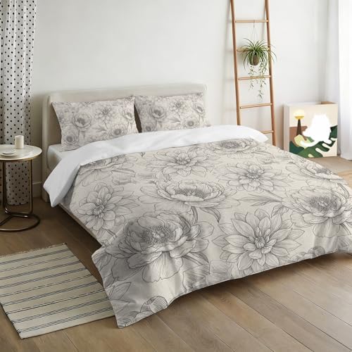 3 Pieces Bedding Set Queen Size, Bohemia Floral Soft Duvet Covers Set
