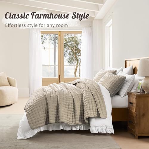 WDCOZY Cloud Soft Quilt Set, Oversized King Size, Beige, 116x106