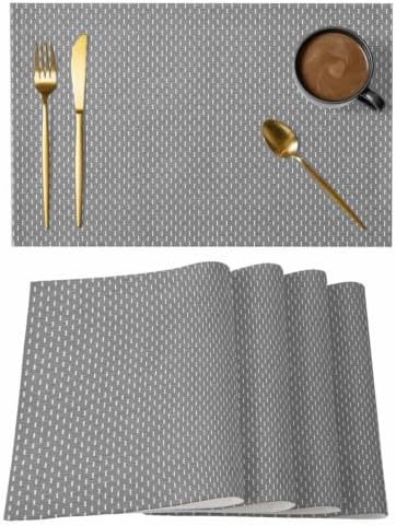 Basketweave Placemats Set of 8, Rustic Minimalist Gray Woven Dashes